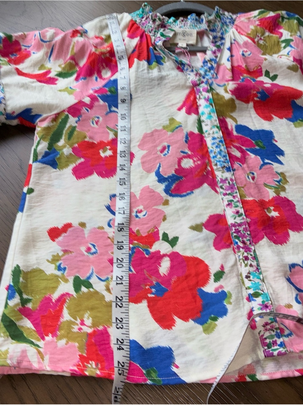 Umgee White Blouse with Pink, Red & Blue Floral Print - Picture 8 of 10